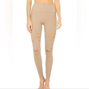 Alo Yoga High-Waist Ripped Warrior Legging – Gravel – Size XXS